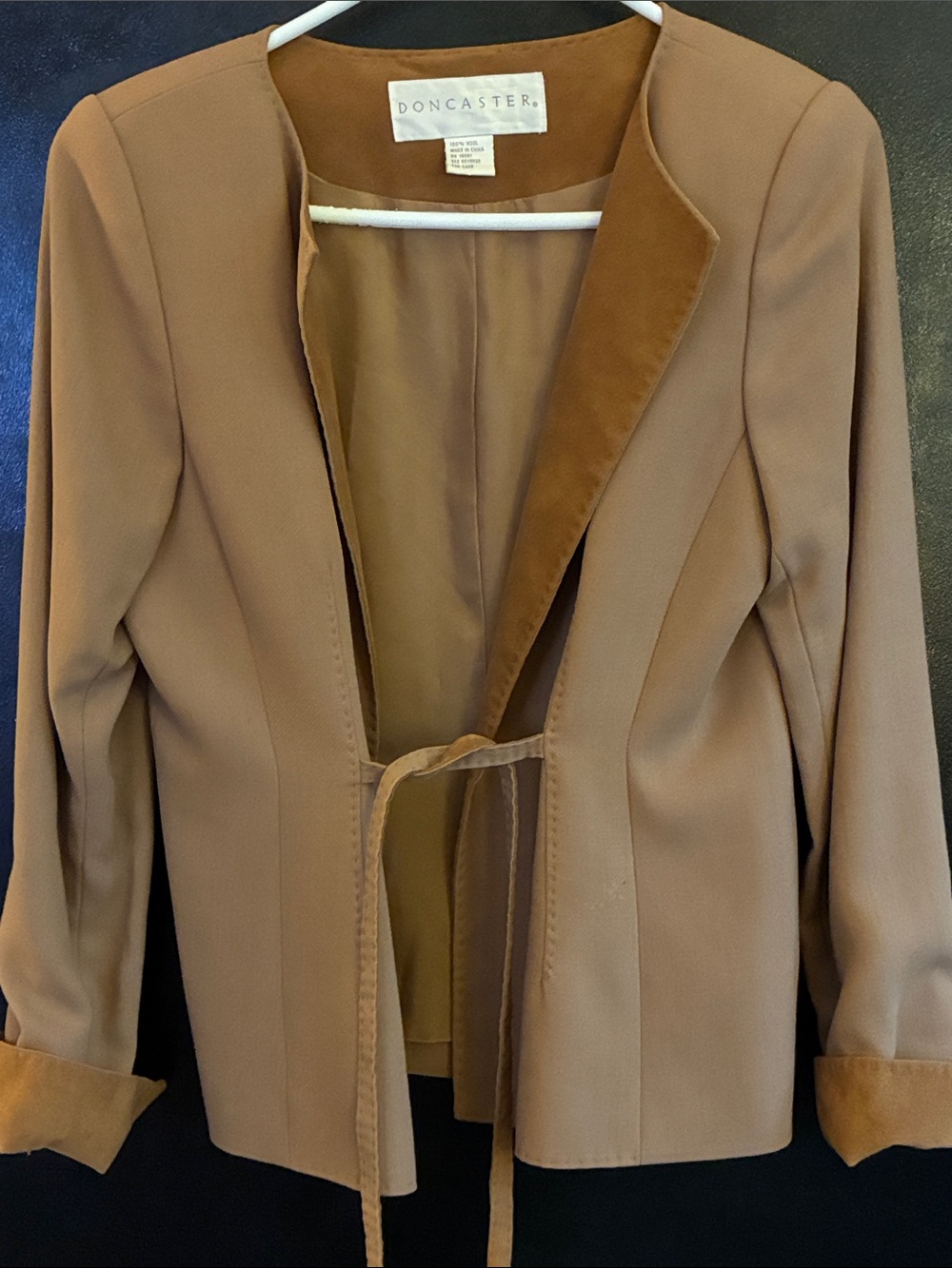 Doncaster 100% Wool Camel Tie-Front Blazer French Cuffs